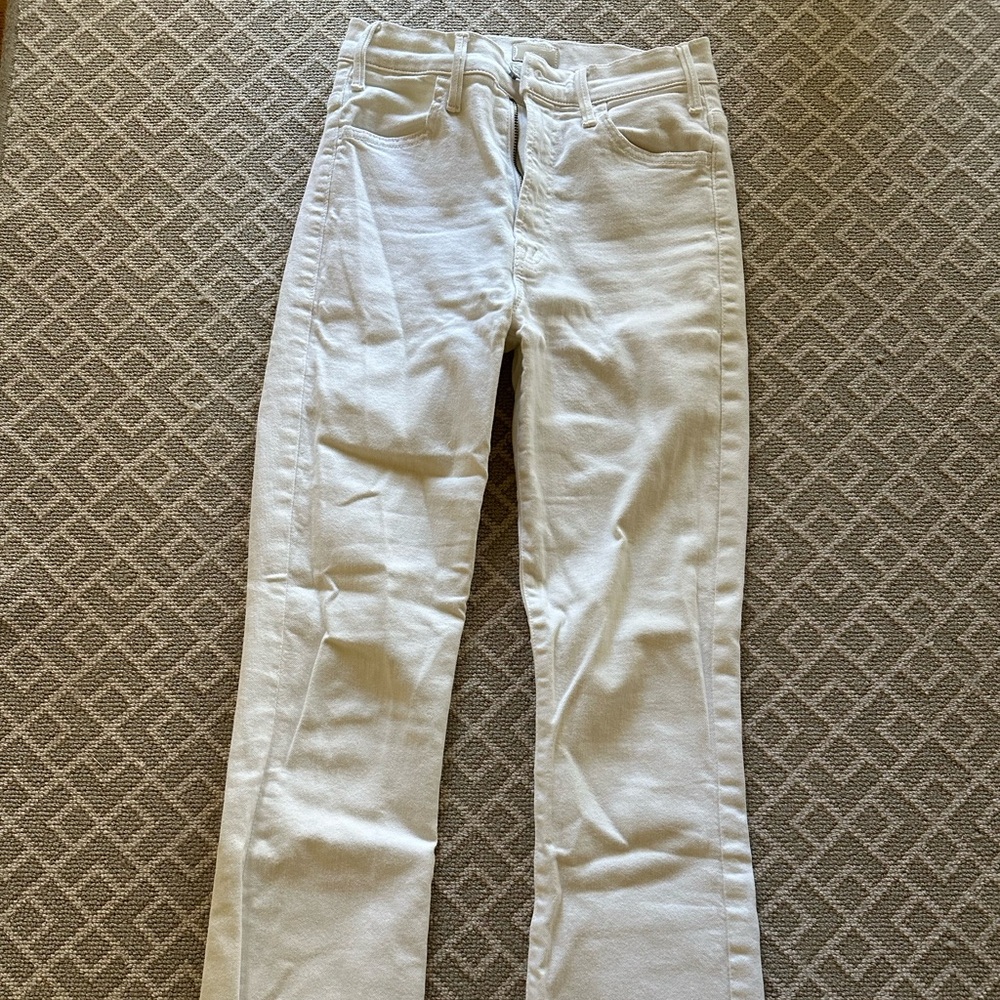 MOTHER The Hustler Ankle Fray White Denim